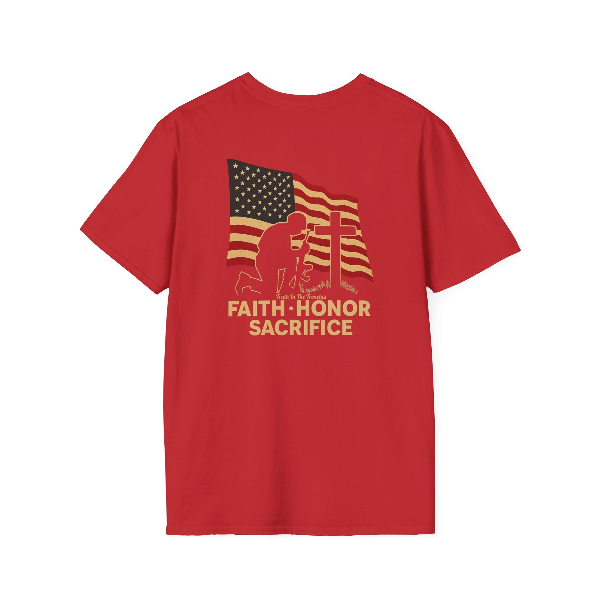 Faith Honor Sacrifice American Flag Back Print T-Shirt