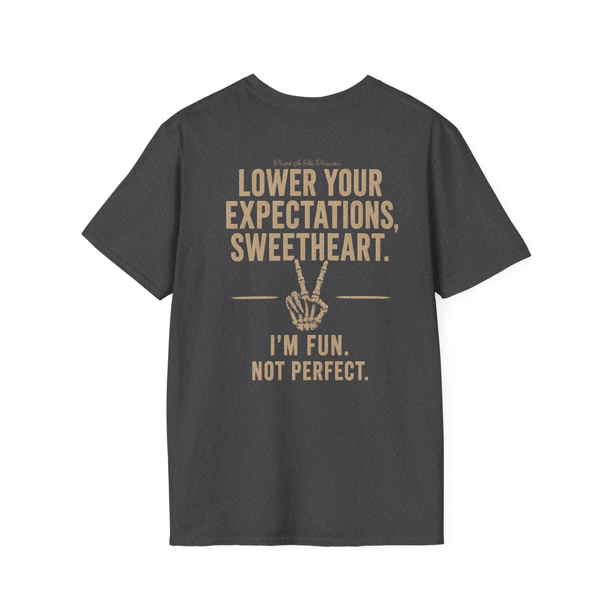 Lower Your Expectations Sweetheart Shirt | Funny Skeleton Peace Sign Graphic Tee | grunge humor | Vintage style | raw unfiltered humor