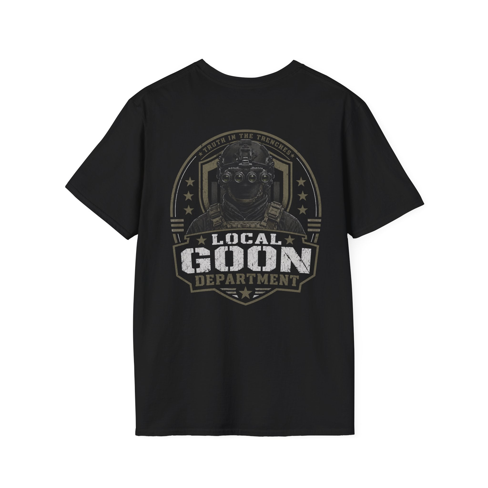 Local Goon Department Shirt | NVG Tactical Operator Back Print Tee | Night Vision Goon Graphic Shirt