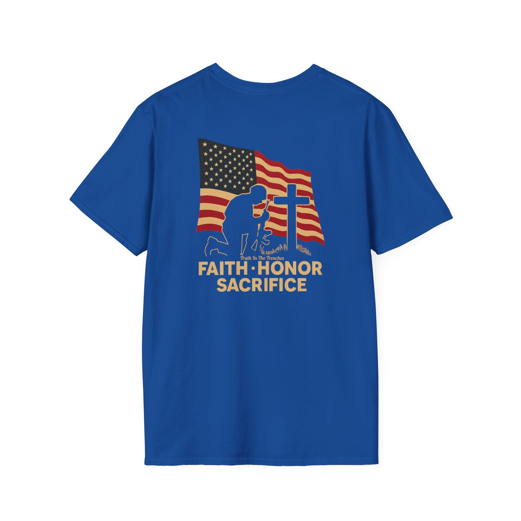 Faith Honor Sacrifice American Flag Back Print T-Shirt