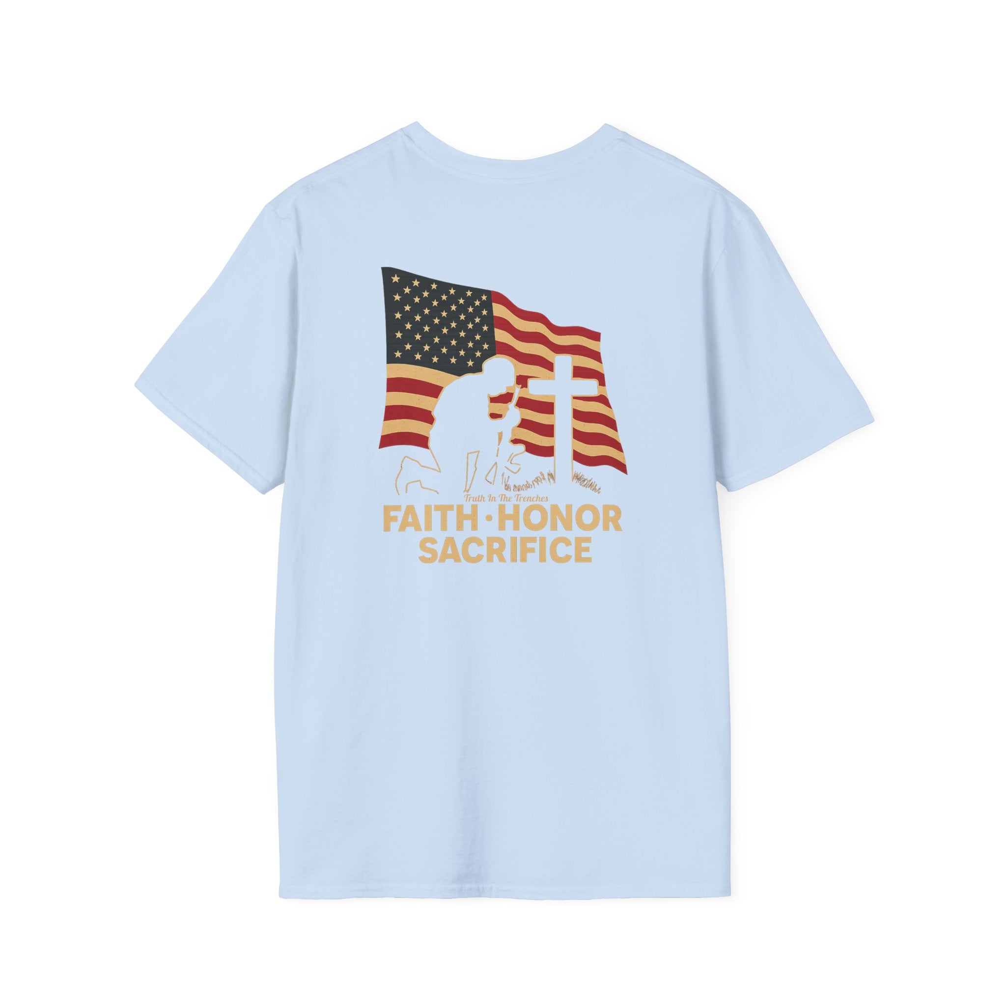 Faith Honor Sacrifice American Flag Back Print T-Shirt