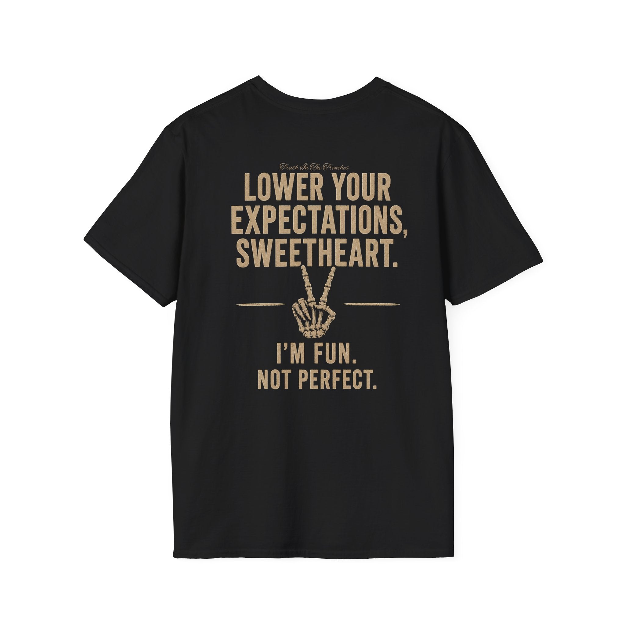 Lower Your Expectations Sweetheart Shirt | Funny Skeleton Peace Sign Graphic Tee | grunge humor | Vintage style | raw unfiltered humor