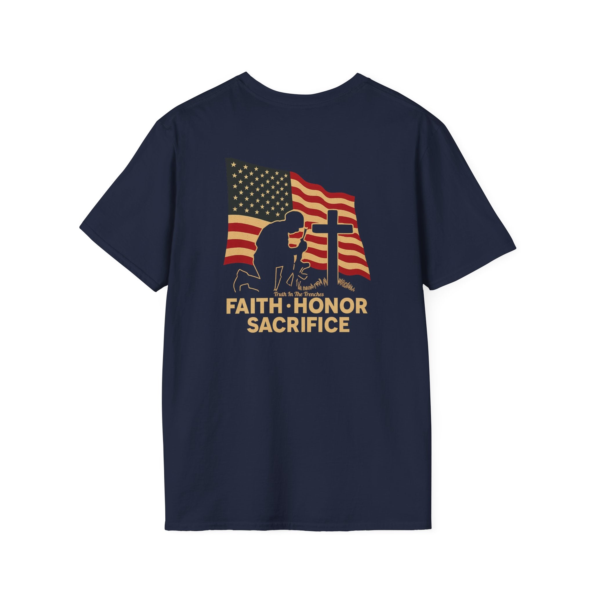 Faith Honor Sacrifice American Flag Back Print T-Shirt