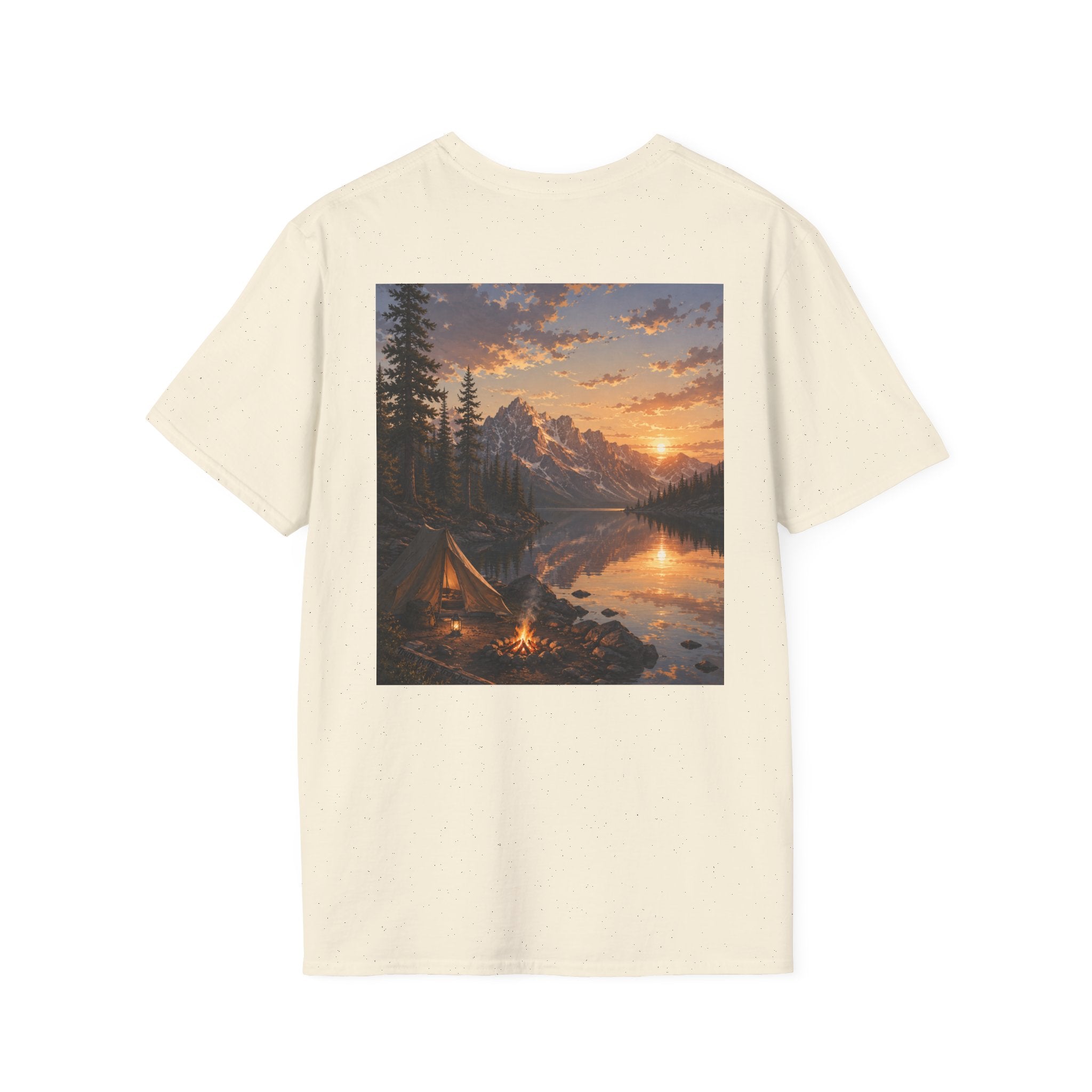 Backcountry Lake Camp Shirt | Mountain Sunset Camping Tee | Great Outdoors Series | Wilderness Nature Graphic T-Shirt
