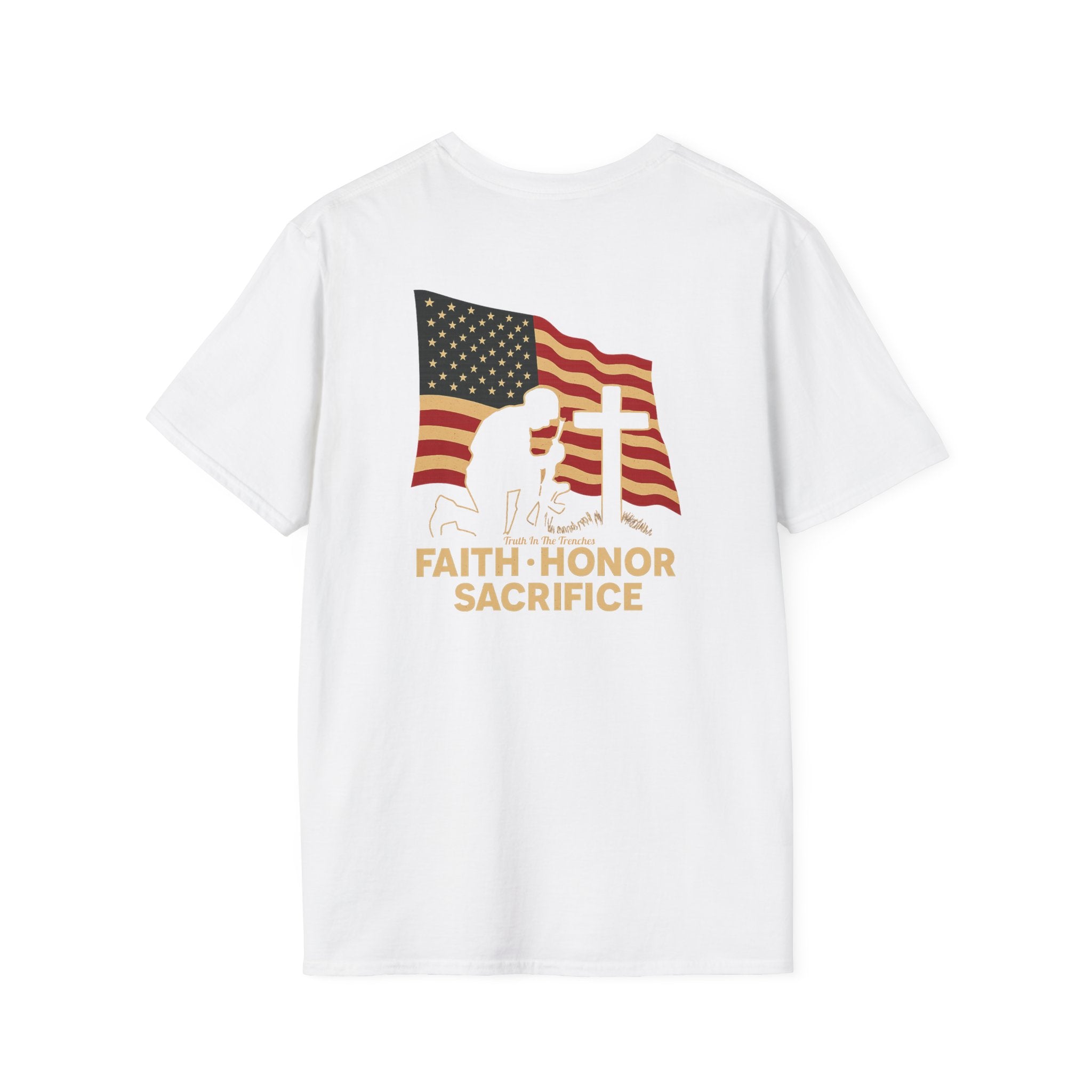 Faith Honor Sacrifice American Flag Back Print T-Shirt