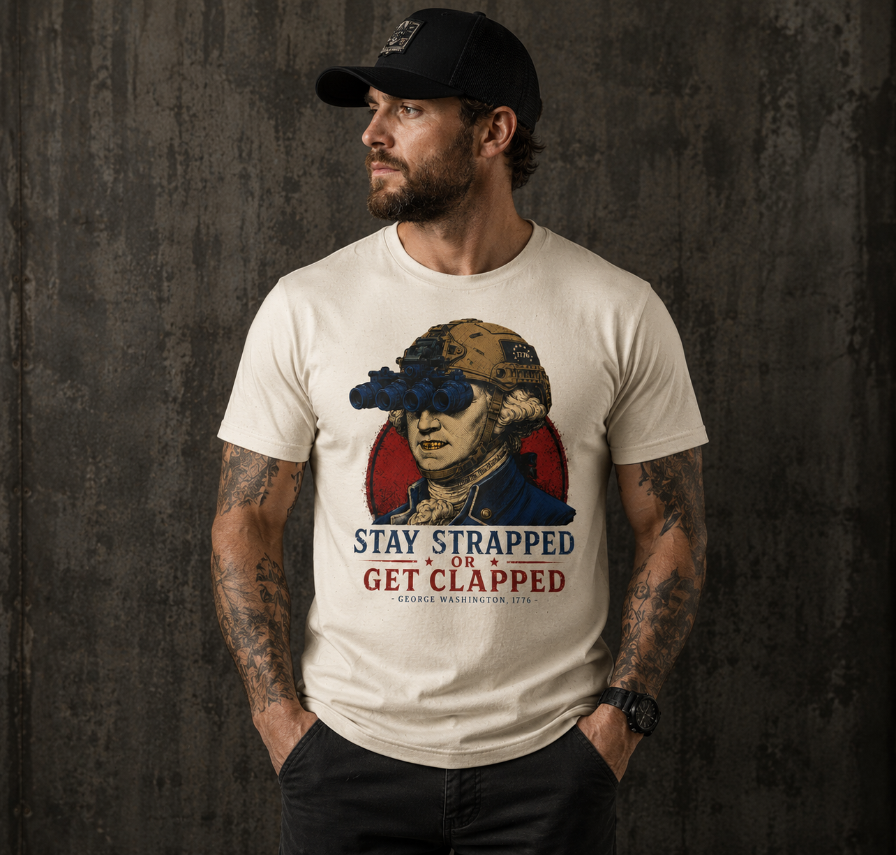 Stay Strapped Or Get Clapped Shirt | George Washington Tactical Goon