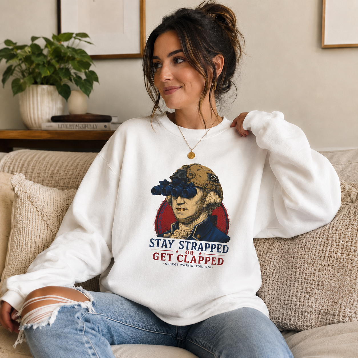 Stay Strapped Or Get Clapped Loose fit Sweatshirt