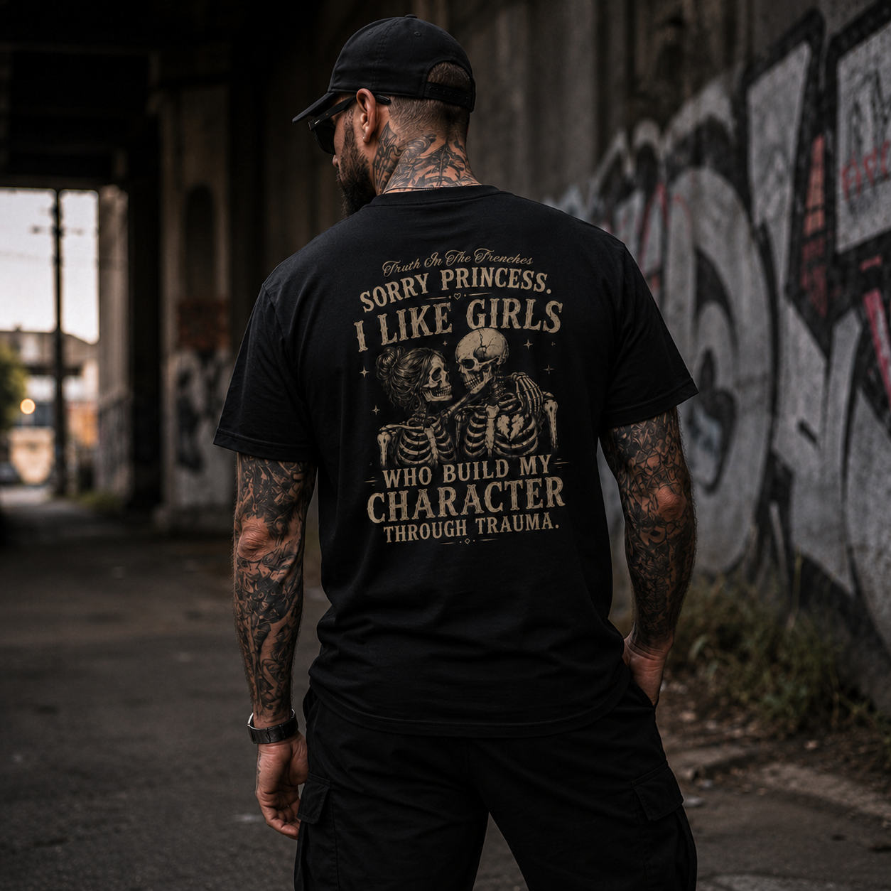 Sorry Princess I Like Girls Who Build My Character Through Trauma Shirt | Funny Skeleton Couple Shirt | Dark Humor Graphic Tee | Meme Shirt