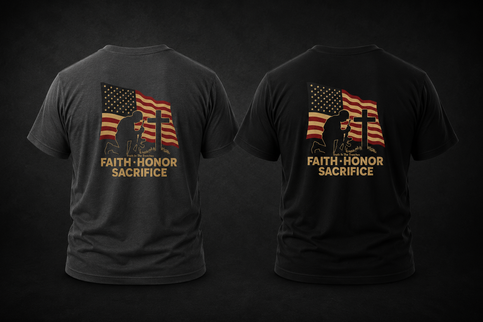 Faith Honor Sacrifice American Flag Back Print T-Shirt