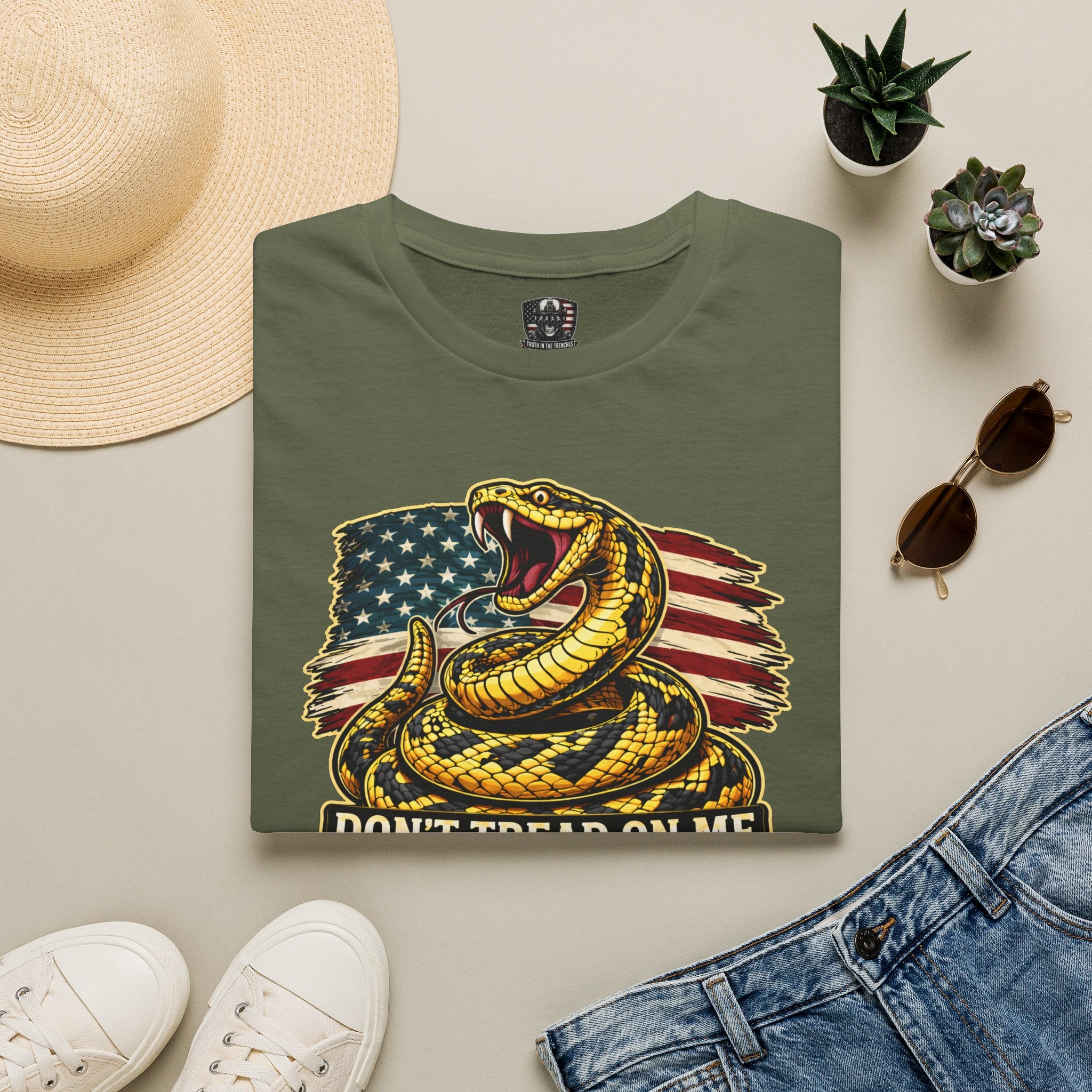 Don't Tread On Me snake American flag T-Shirt | Gadsden rattlesnake design