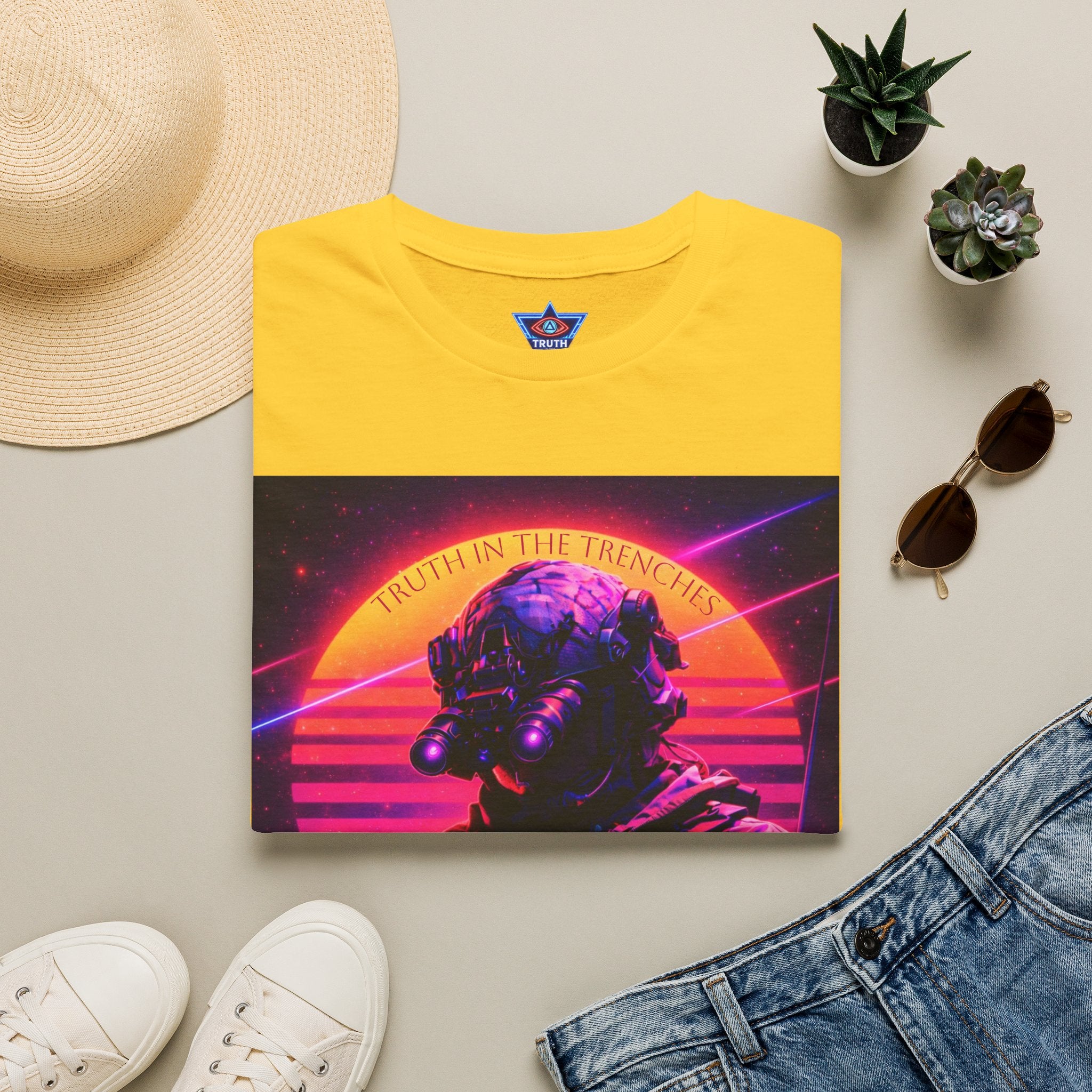Complacency Kills T-Shirt | Neon Tactical Vaporwave Soldier
