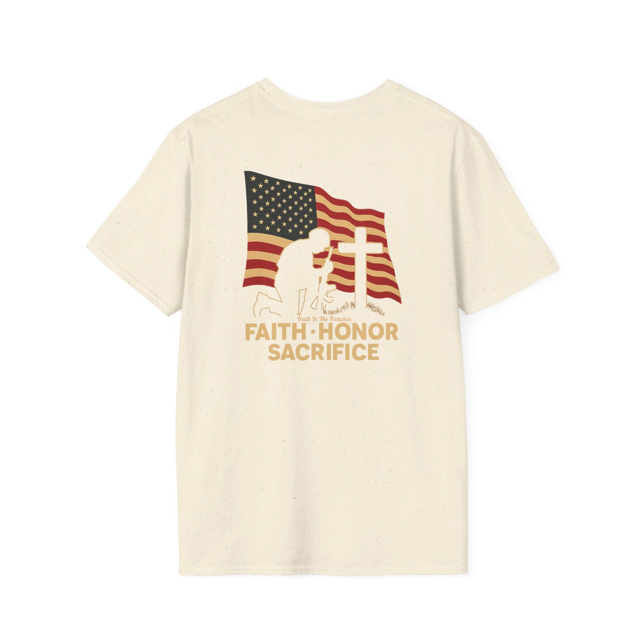Faith Honor Sacrifice American Flag Back Print T-Shirt